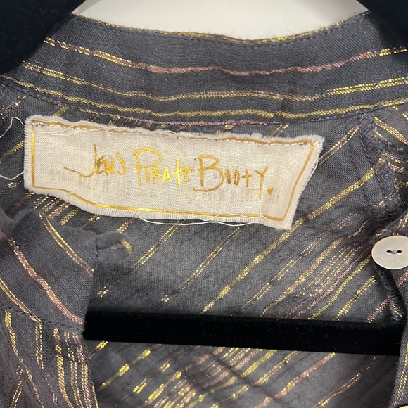 Jen’s Pirate Booty Blouse Gray Metallic Puff Ruffles Sleeve - Picture 2 of 6